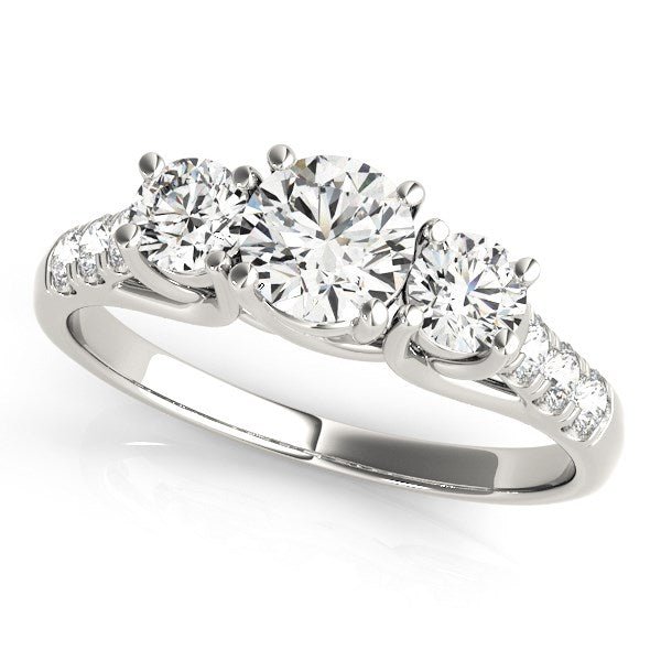 14k White Gold Trellis Set 3 Stone Round Diamond Engagement Ring (1 1/8 cttw) - Coolpeacock
