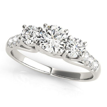 14k White Gold Trellis Set 3 Stone Round Diamond Engagement Ring (1 1/8 cttw) - Coolpeacock