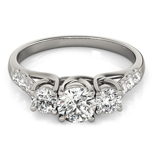 14k White Gold Trellis Set 3 Stone Round Diamond Engagement Ring (1 1/8 cttw) - Coolpeacock