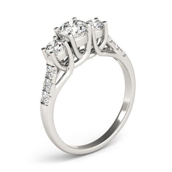 14k White Gold Trellis Set 3 Stone Round Diamond Engagement Ring (1 1/8 cttw) - Coolpeacock