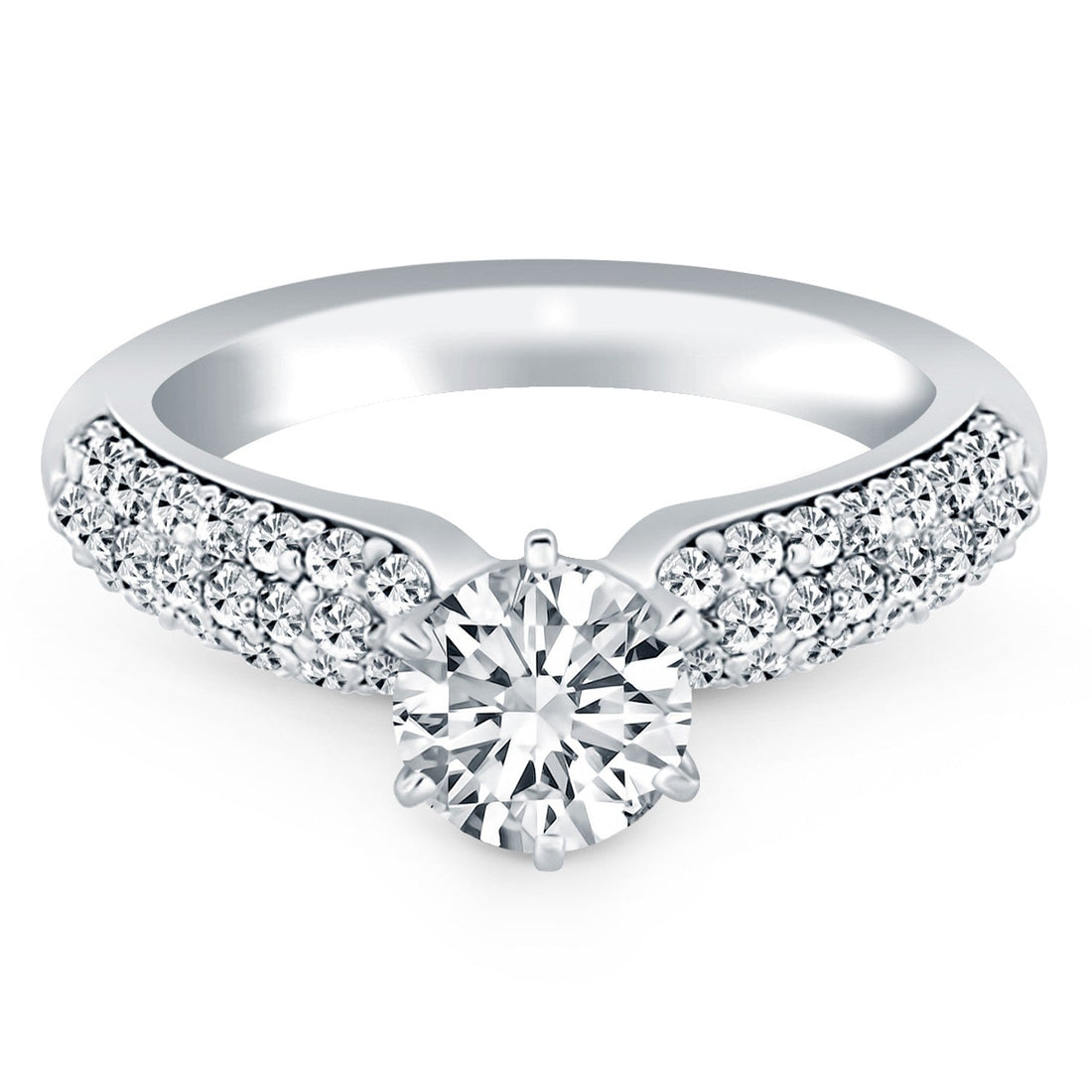 14k White Gold Triple Row Pave Diamond Engagement Ring - Coolpeacock