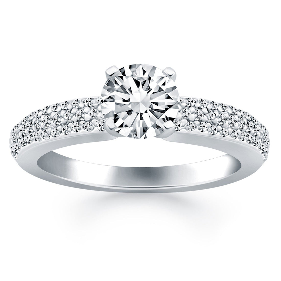 14k White Gold Triple Row Pave Diamond Engagement Ring - Coolpeacock