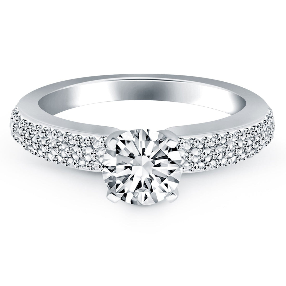 14k White Gold Triple Row Pave Diamond Engagement Ring - Coolpeacock