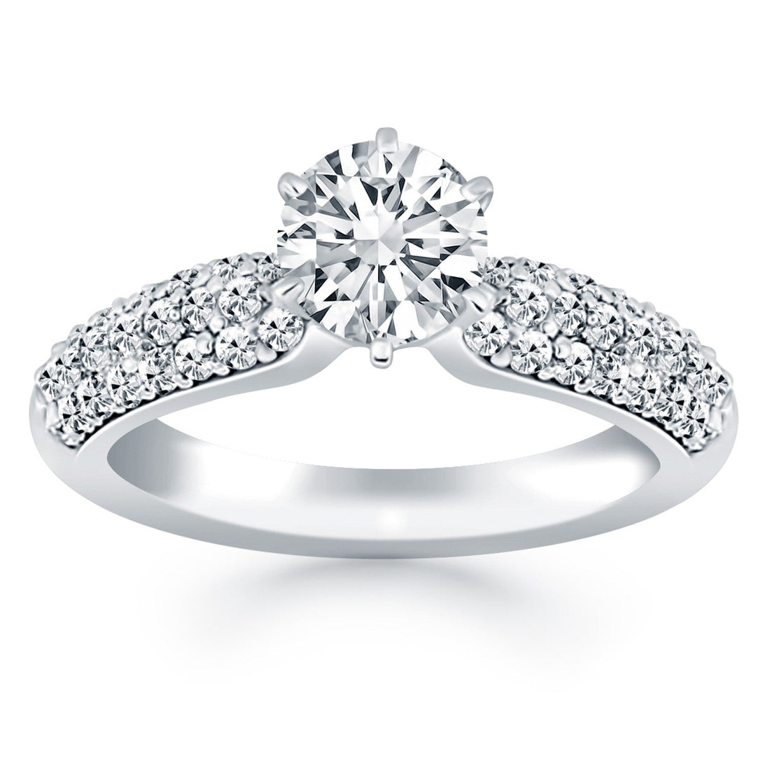 14k White Gold Triple Row Pave Diamond Engagement Ring - Coolpeacock