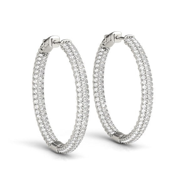 14k White Gold Two Row Pave Set Diamond Hoop Earrings (7 cttw) - Coolpeacock