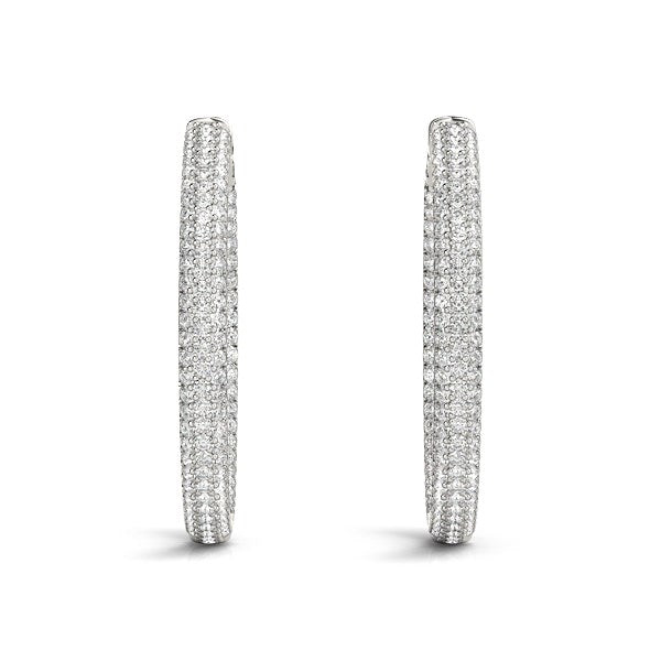 14k White Gold Two Row Pave Set Diamond Hoop Earrings (7 cttw) - Coolpeacock