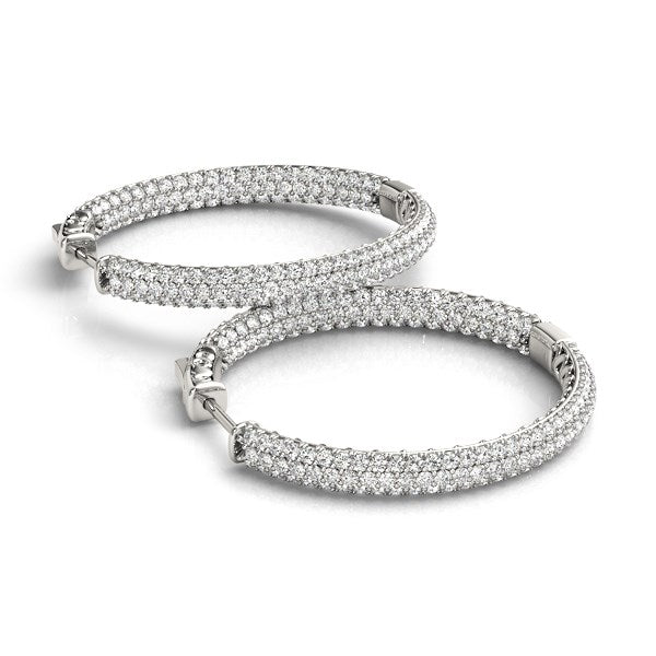 14k White Gold Two Row Pave Set Diamond Hoop Earrings (7 cttw) - Coolpeacock