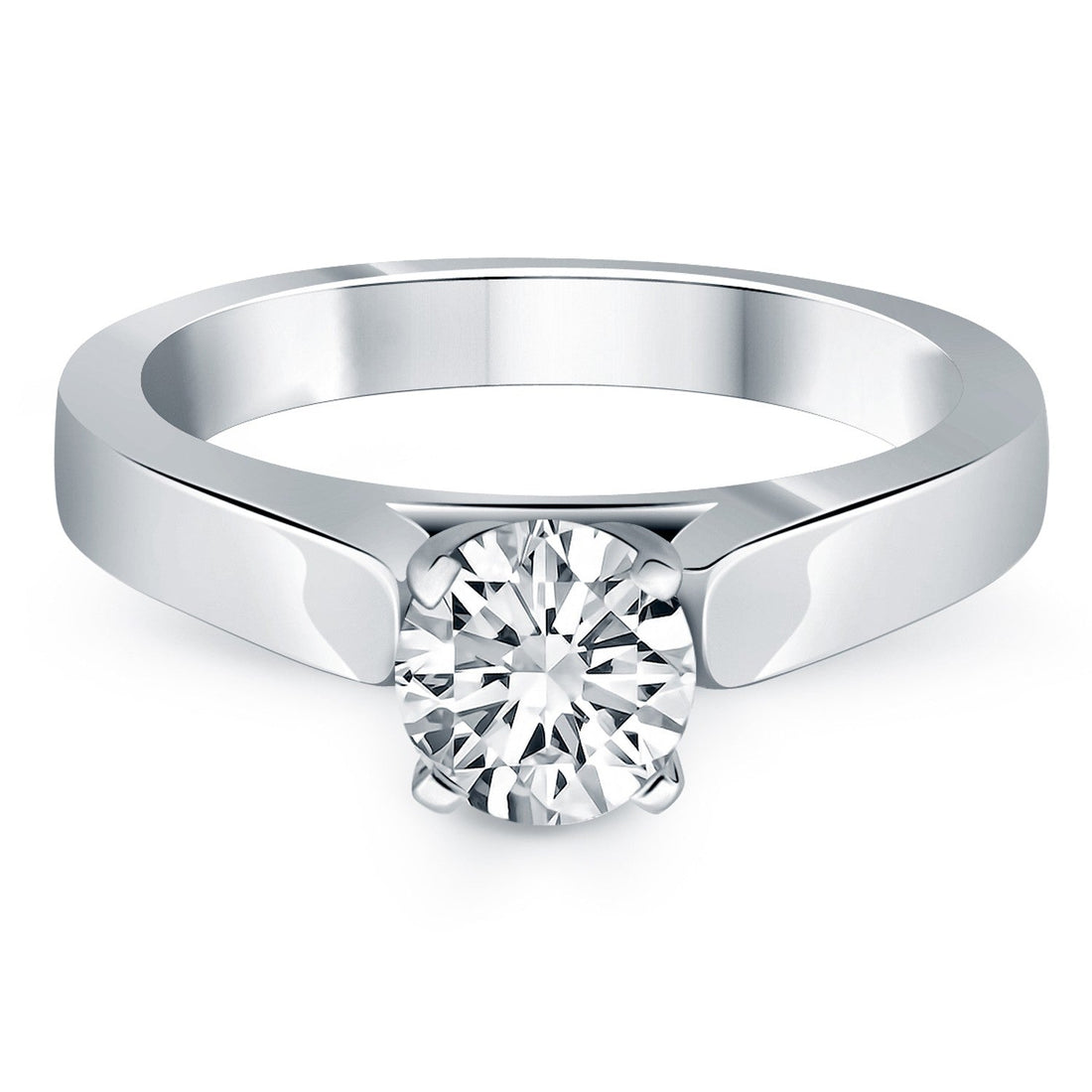 14k White Gold Wide Cathedral Solitaire Engagement Ring - Coolpeacock