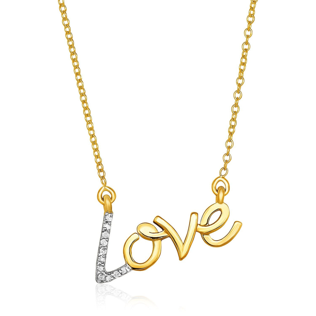 14k Yellow Gold 18 inch Necklace with Gold and Diamond Love Symbol - Coolpeacock
