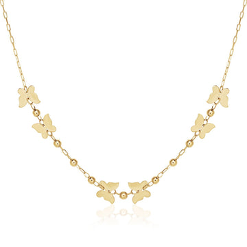 14k Yellow Gold 18 inch Necklace with Polished Butterflies and Beads - Coolpeacock