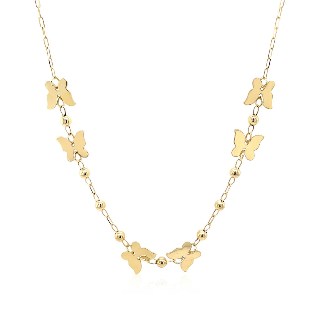 14k Yellow Gold 18 inch Necklace with Polished Butterflies and Beads - Coolpeacock