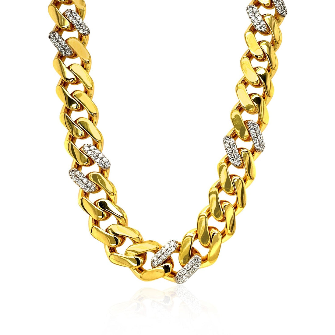 14k Yellow Gold 18 inch Polished Curb Chain Necklace with Diamonds - Coolpeacock