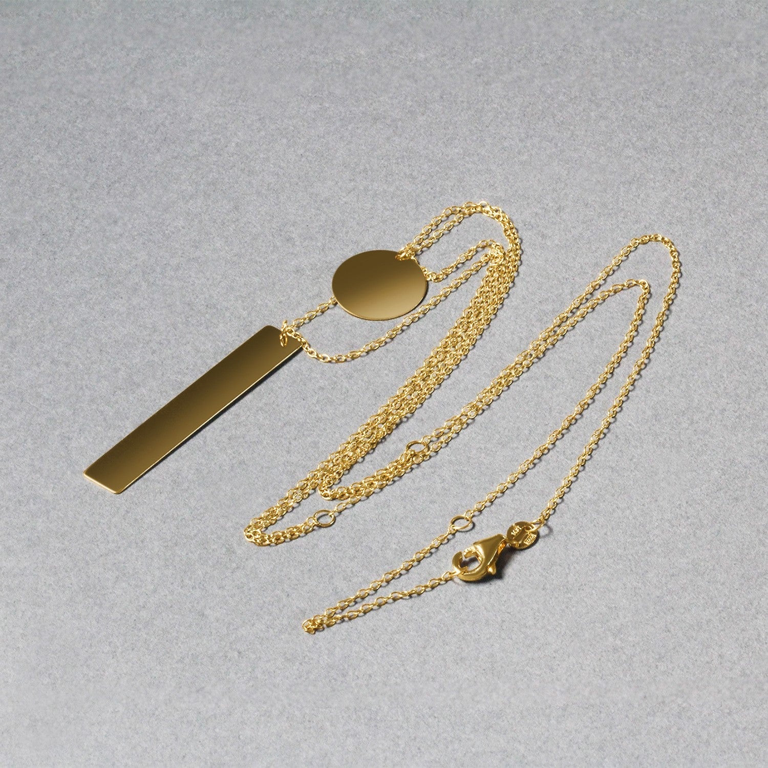 14k Yellow Gold 18 inch Two Strand Necklace with Circle and Bar Pendants - Coolpeacock