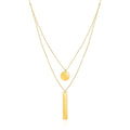 14k Yellow Gold 18 inch Two Strand Necklace with Circle and Bar Pendants - Coolpeacock