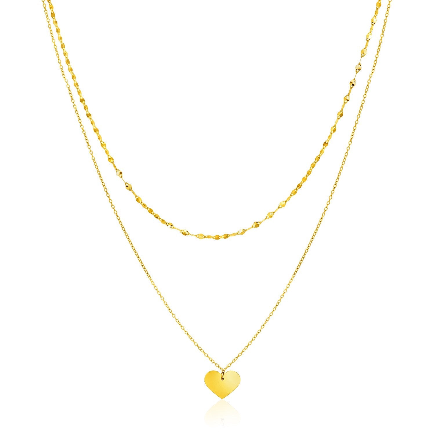 14k Yellow Gold 18 inch Two Strand Necklace with Heart Pendant - Coolpeacock