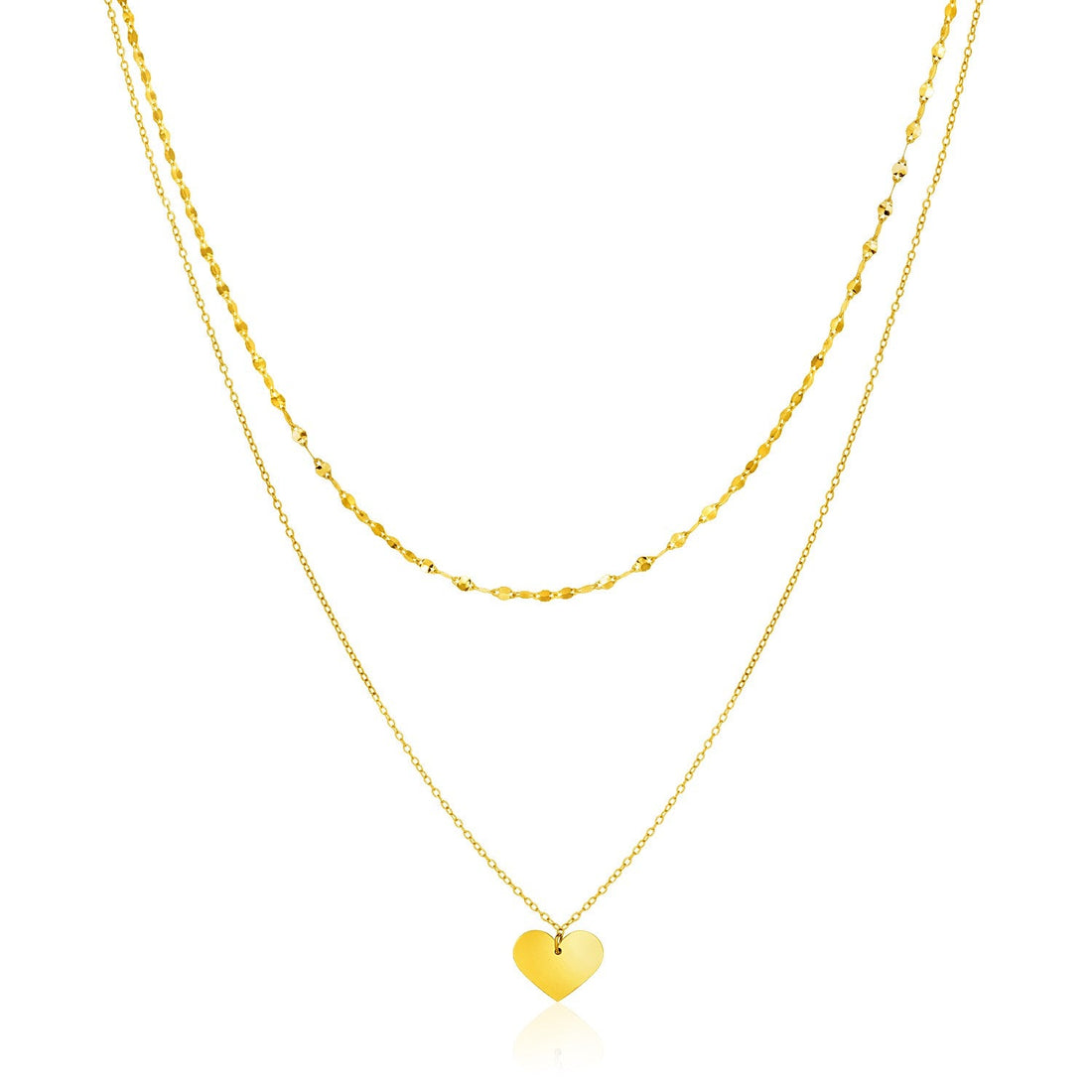 14k Yellow Gold 18 inch Two Strand Necklace with Heart Pendant - Coolpeacock
