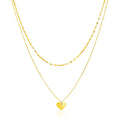 14k Yellow Gold 18 inch Two Strand Necklace with Heart Pendant - Coolpeacock