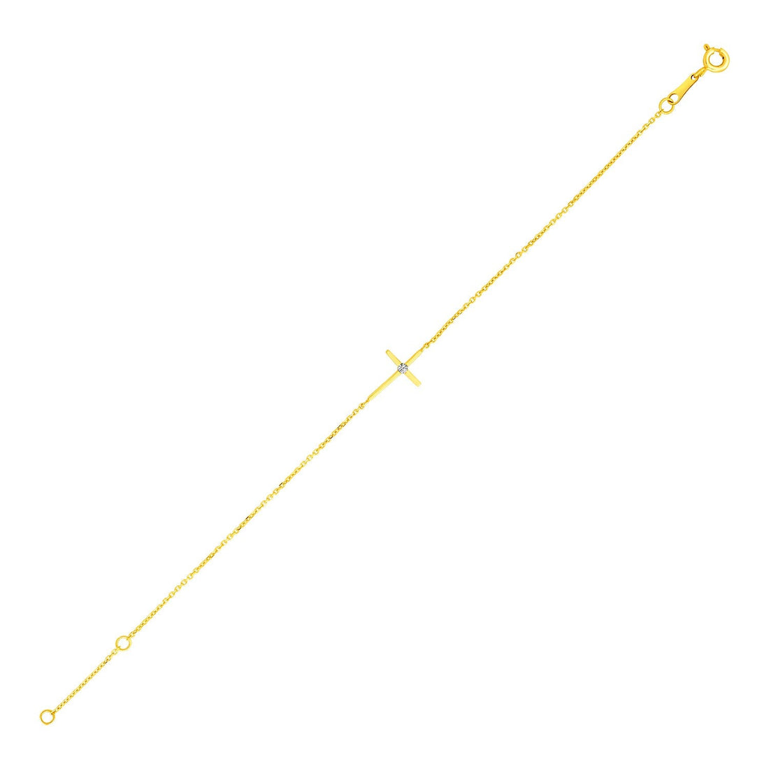 14k Yellow Gold 5 1/2 inch Childrens Bracelet with Cross (1.00 mm) - Coolpeacock
