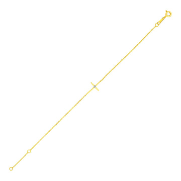 14k Yellow Gold 5 1/2 inch Childrens Bracelet with Cross (1.00 mm) - Coolpeacock