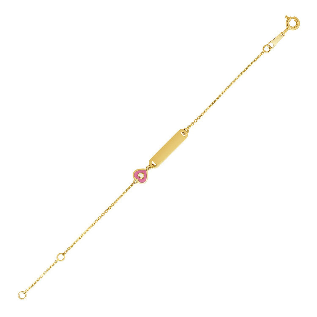 14k Yellow Gold 5 1/2 inch Childrens ID Bracelet with Enameled Heart (1.00 mm) - Coolpeacock