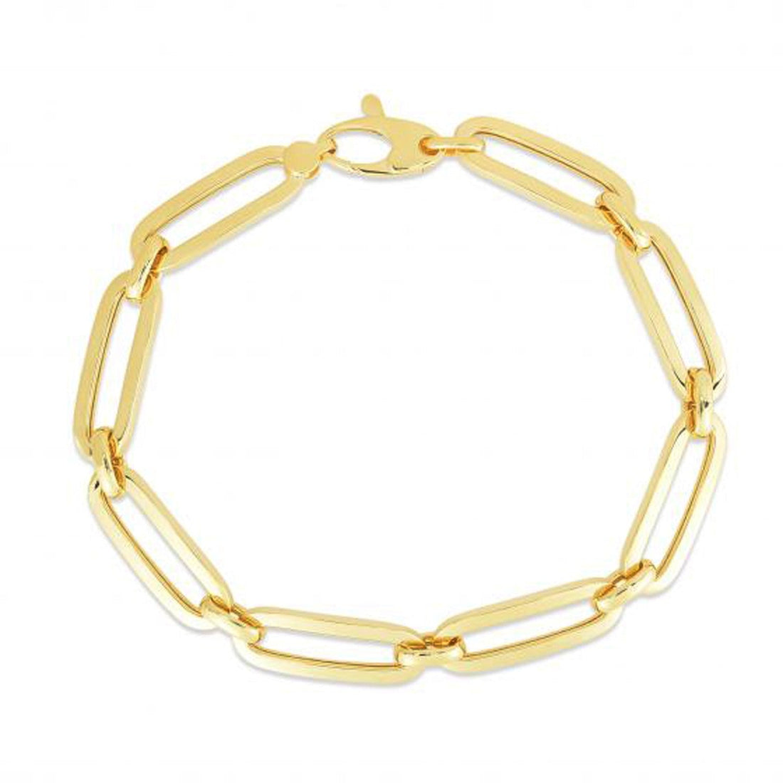 14k Yellow Gold 7 1/2 inch Bombay Paperclip Chain Bracelet (7.00 mm) - Coolpeacock