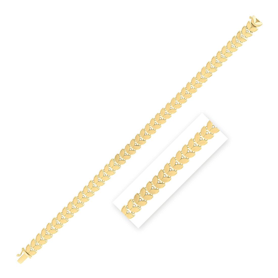 14k Yellow Gold 7 1/2 inch Laurel Leaf Bracelet with Diamond (7.40 mm) - Coolpeacock