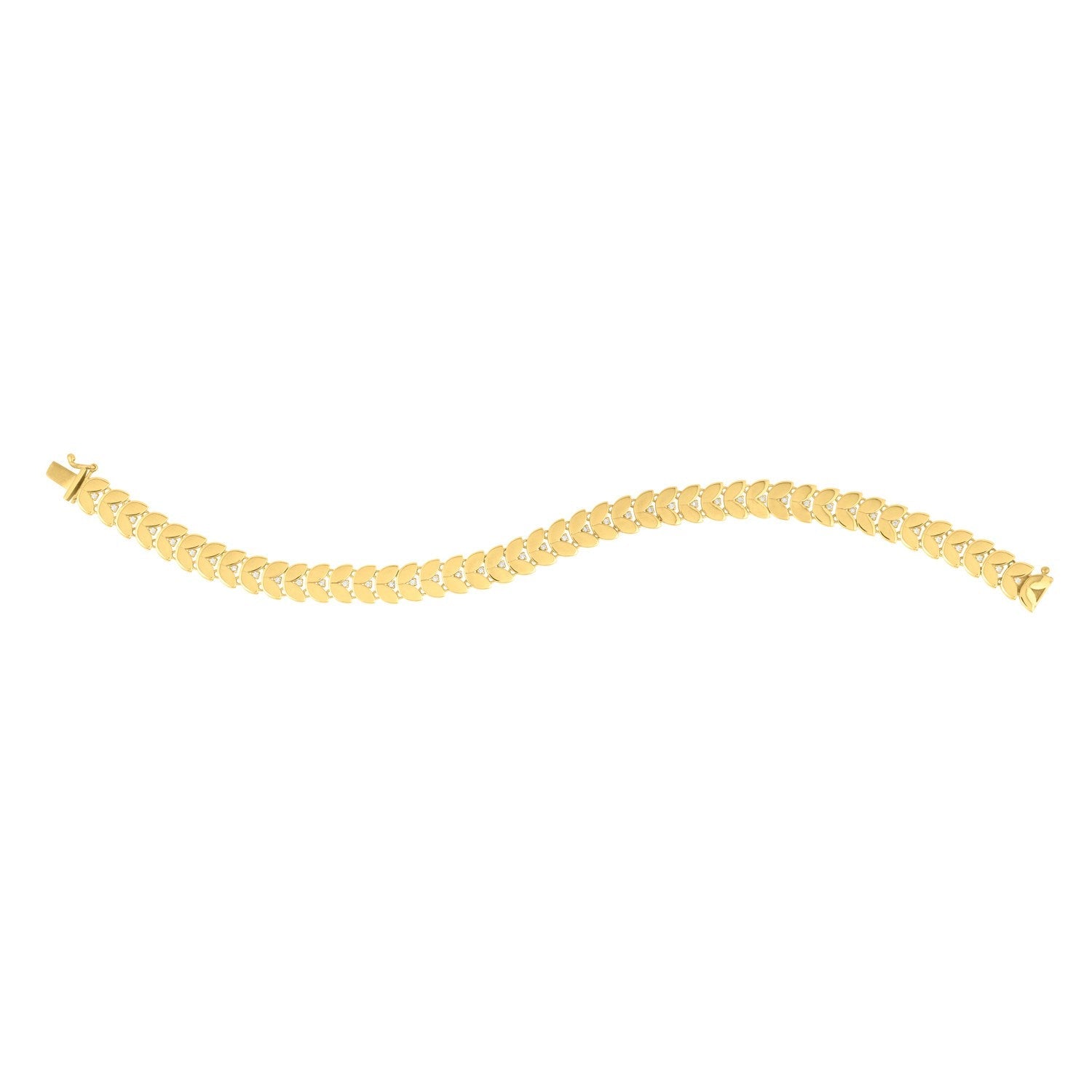 14k Yellow Gold 7 1/2 inch Laurel Leaf Bracelet with Diamond (7.40 mm) - Coolpeacock