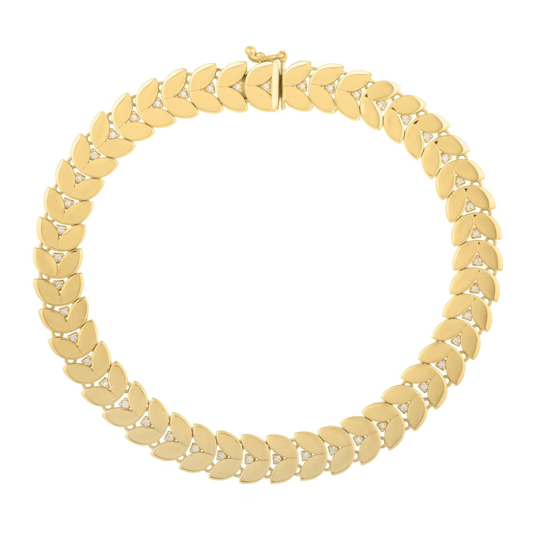 14k Yellow Gold 7 1/2 inch Laurel Leaf Bracelet with Diamond (7.40 mm) - Coolpeacock