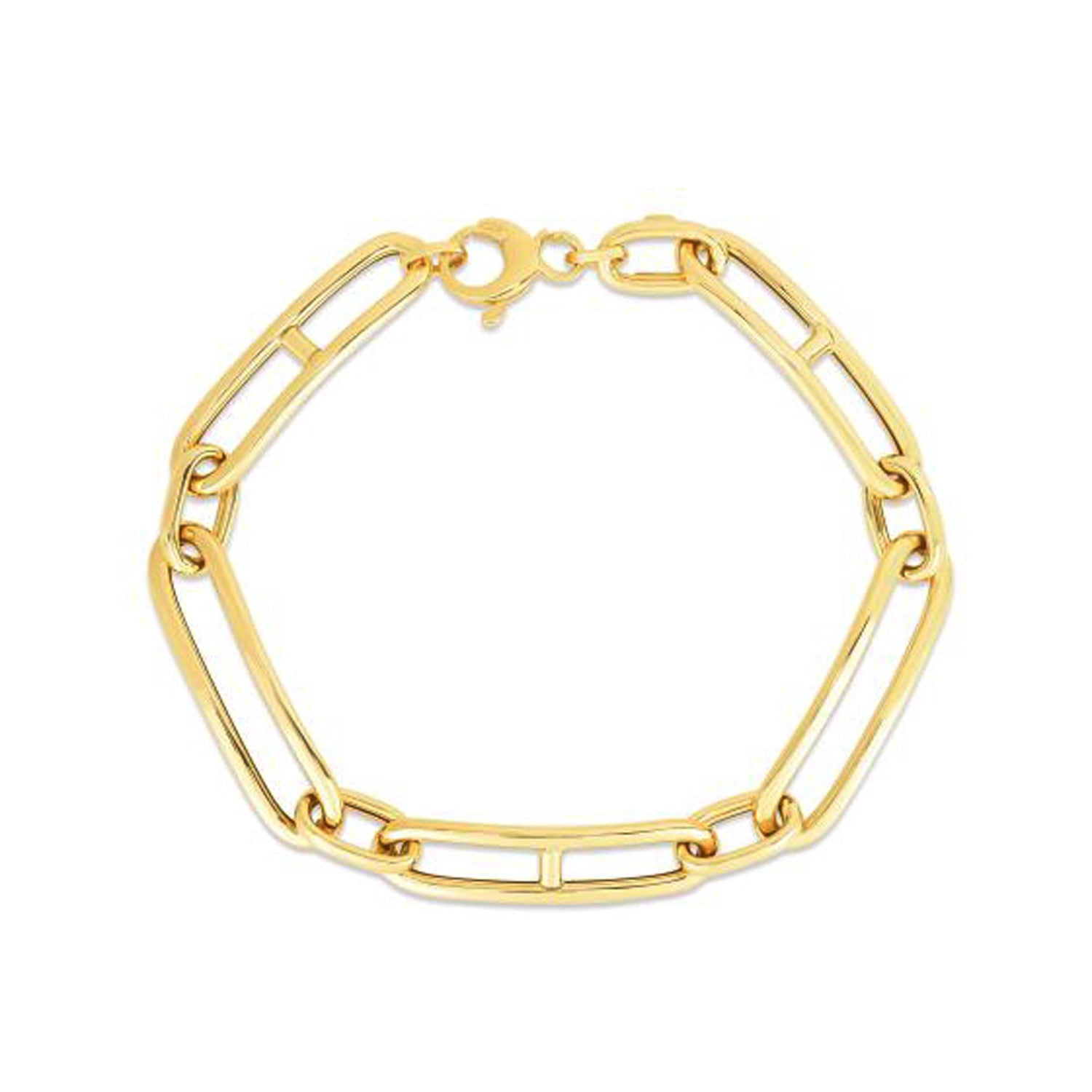 14k Yellow Gold 7 1/4 inch Elongated Alternating Mariner Link Bracelet (7.40 mm) - Coolpeacock