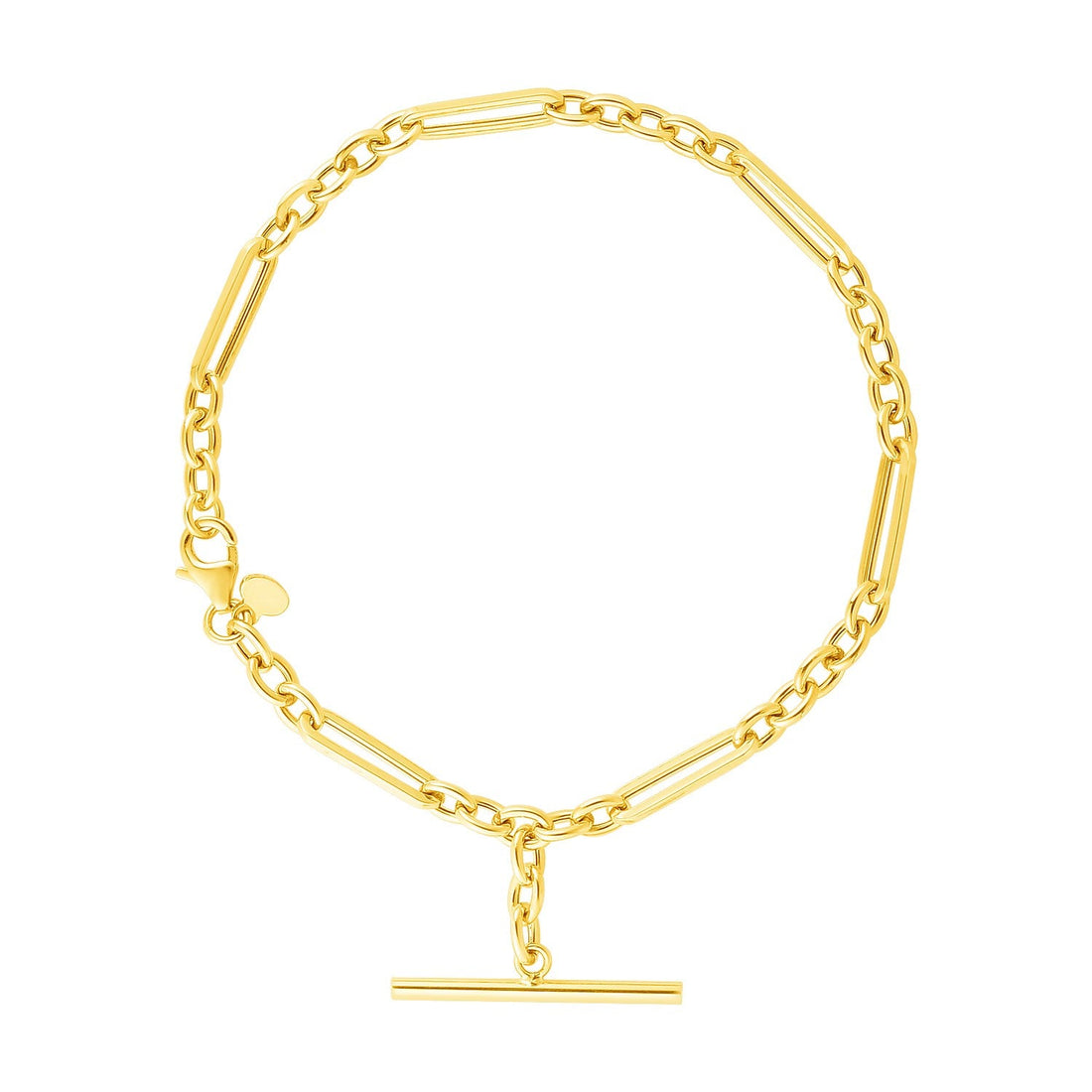 14k Yellow Gold 7 1/5 inch Alternating Oval and Round Chain Bracelet with Toggle (3.90 mm) - Coolpeacock