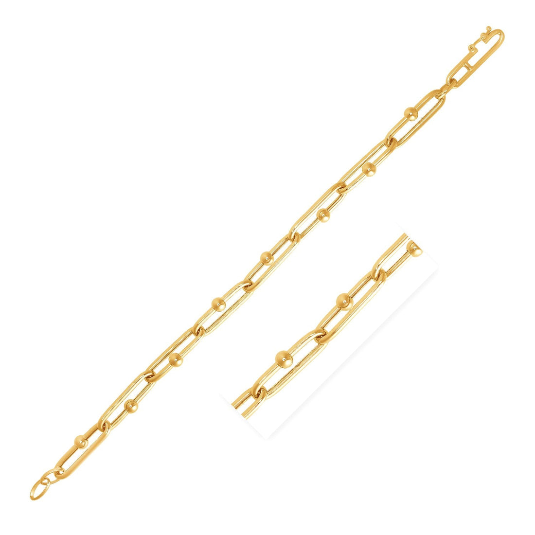 14k Yellow Gold 7 3/4 inch Beaded Oval Chain Bracelet (7.20 mm) - Coolpeacock