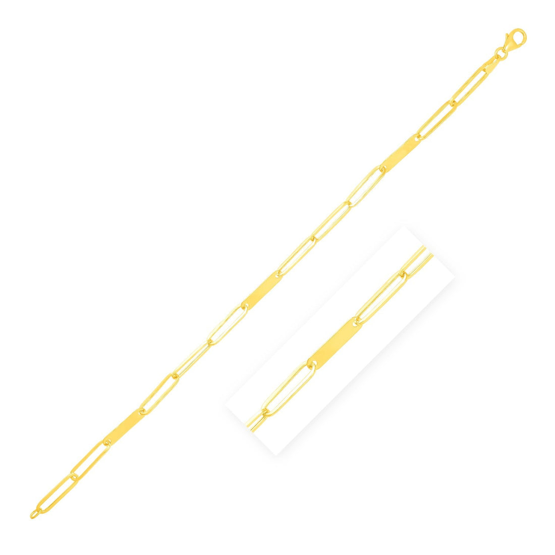 14k Yellow Gold 7 inch Alternating Paperclip Chain Link and Gold Bar Bracelet (3.60 mm) - Coolpeacock