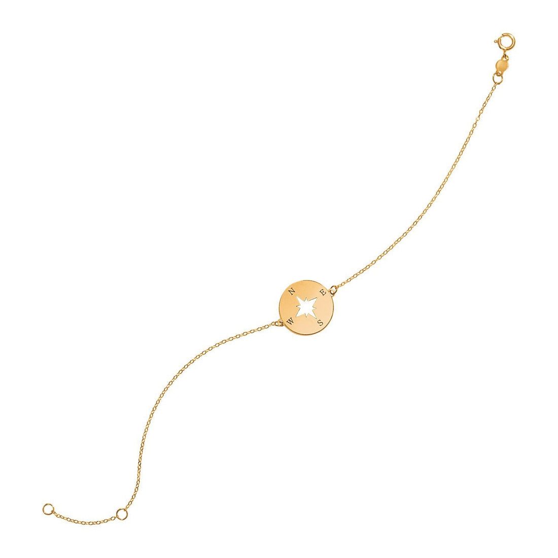 14k Yellow Gold 7 inch Bracelet with Compass (1.00 mm) - Coolpeacock