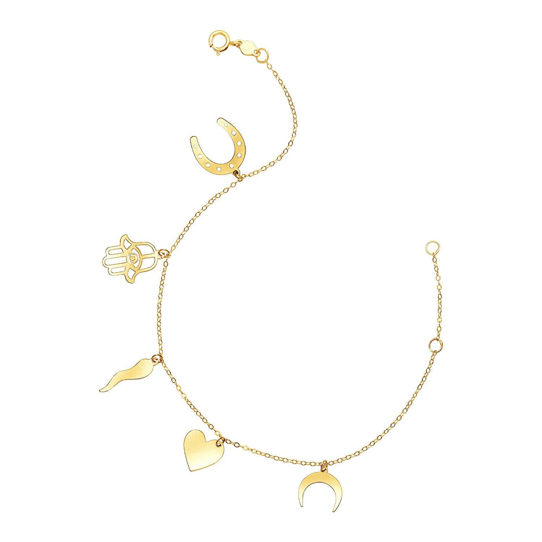 14k Yellow Gold 7 inch Bracelet with Polished Charms - Coolpeacock