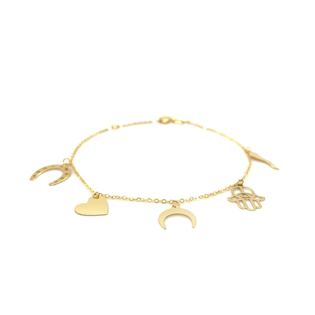14k Yellow Gold 7 inch Bracelet with Polished Charms - Coolpeacock