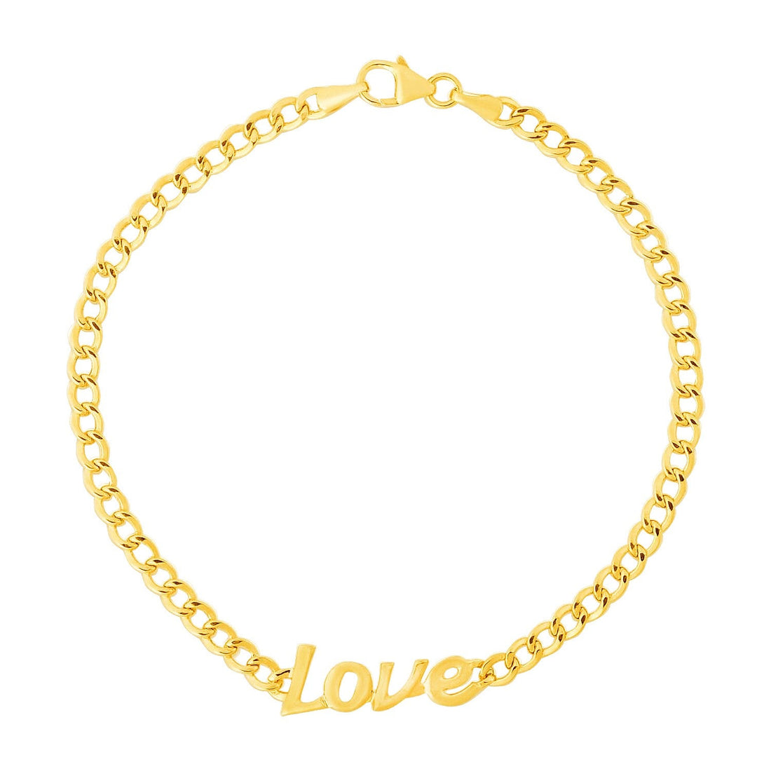 14k Yellow Gold 7 inch Curb Chain Love Bracelet - Coolpeacock