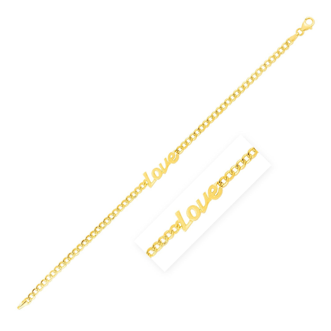 14k Yellow Gold 7 inch Curb Chain Love Bracelet - Coolpeacock