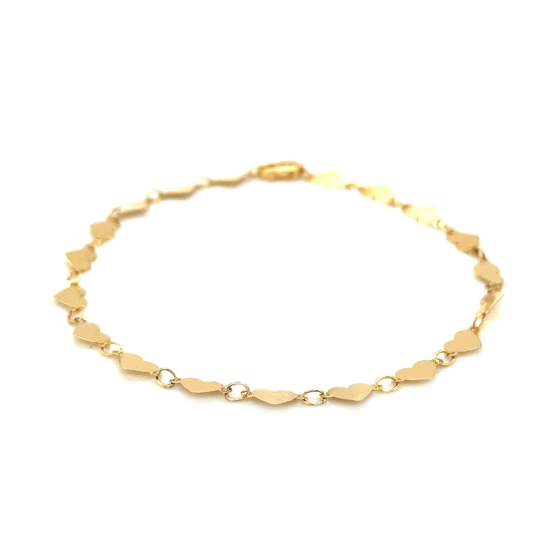 14k Yellow Gold 7 inch Mirrored Heart Chain Bracelet (5.00 mm) - Coolpeacock