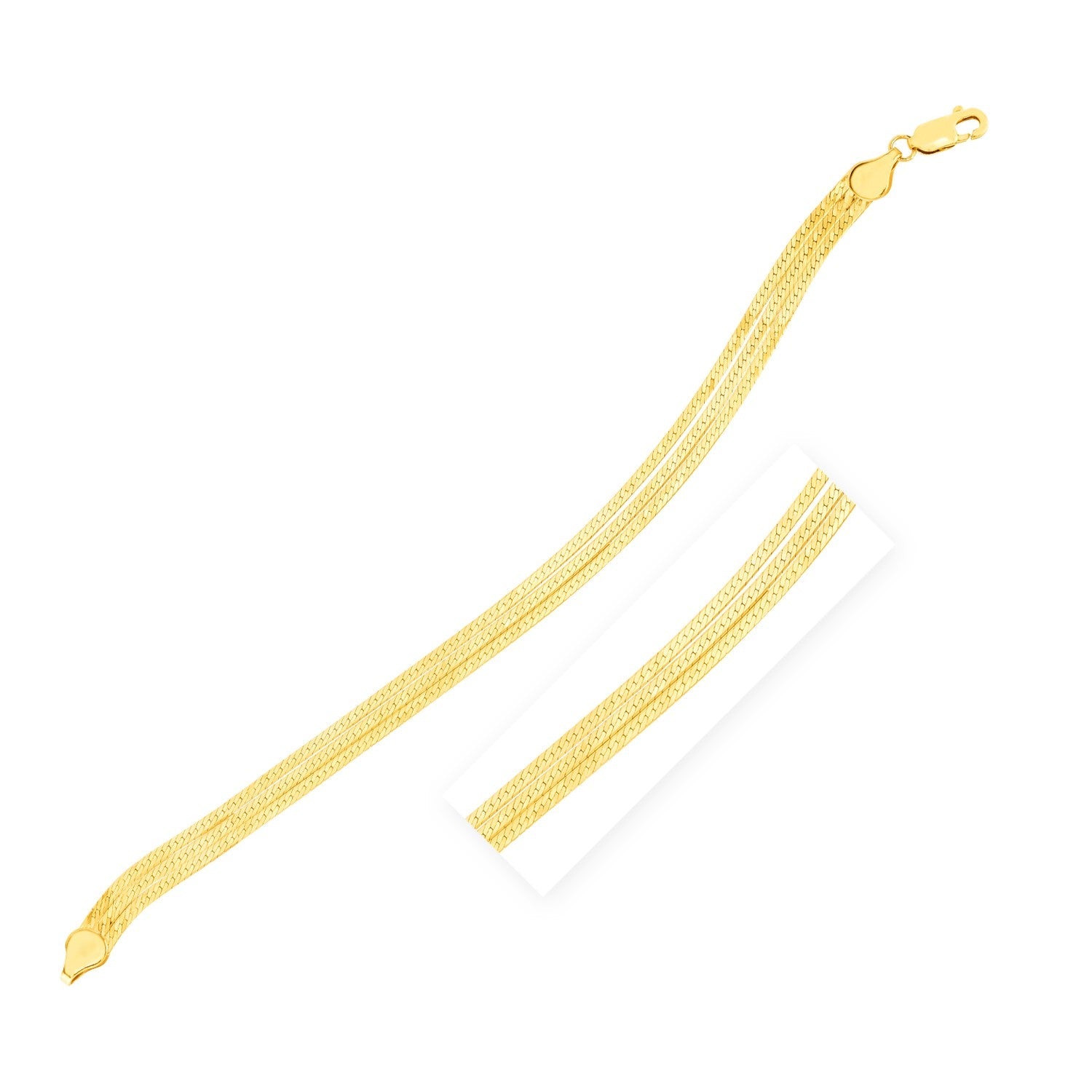 14k Yellow Gold 7 inch Three Strand Herringbone Chain Bracelet (1.80 mm) - Coolpeacock