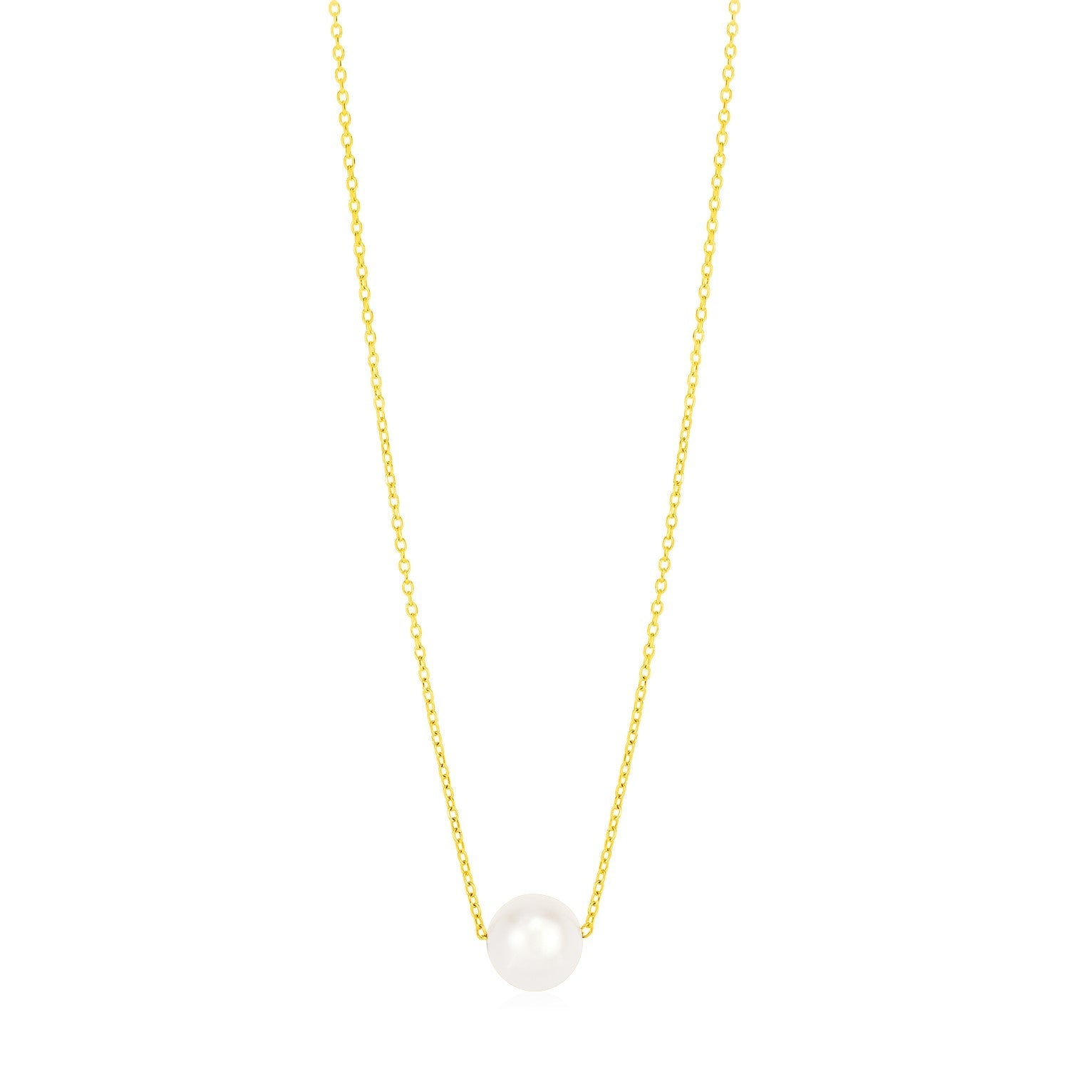 14k Yellow Gold 7mm Pearl Solitaire Necklace - Coolpeacock