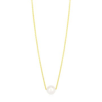 14k Yellow Gold 7mm Pearl Solitaire Necklace - Coolpeacock