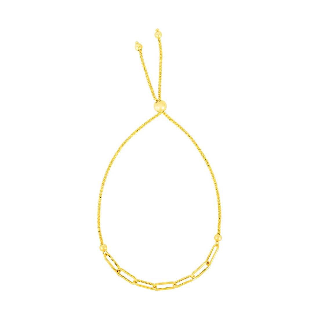 14K Yellow Gold Adjustable Bracelet with Paperclip Chain (1.00 mm) - Coolpeacock