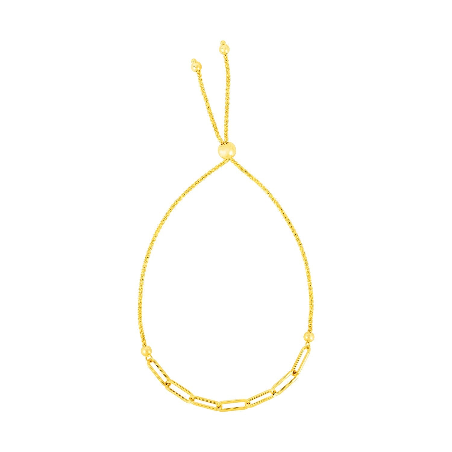 14K Yellow Gold Adjustable Bracelet with Paperclip Chain (1.00 mm) - Coolpeacock