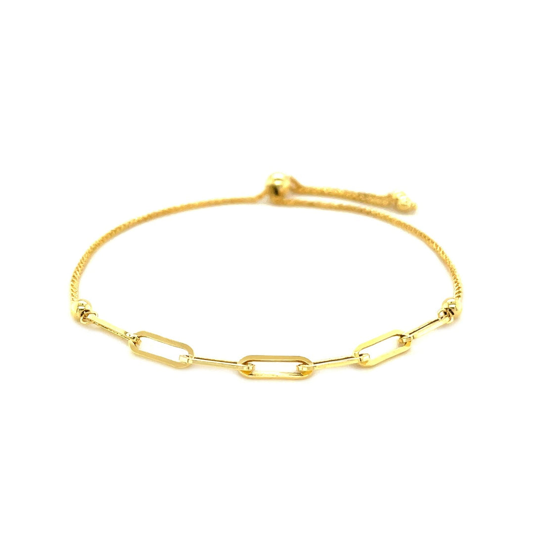 14K Yellow Gold Adjustable Bracelet with Paperclip Chain (1.00 mm) - Coolpeacock