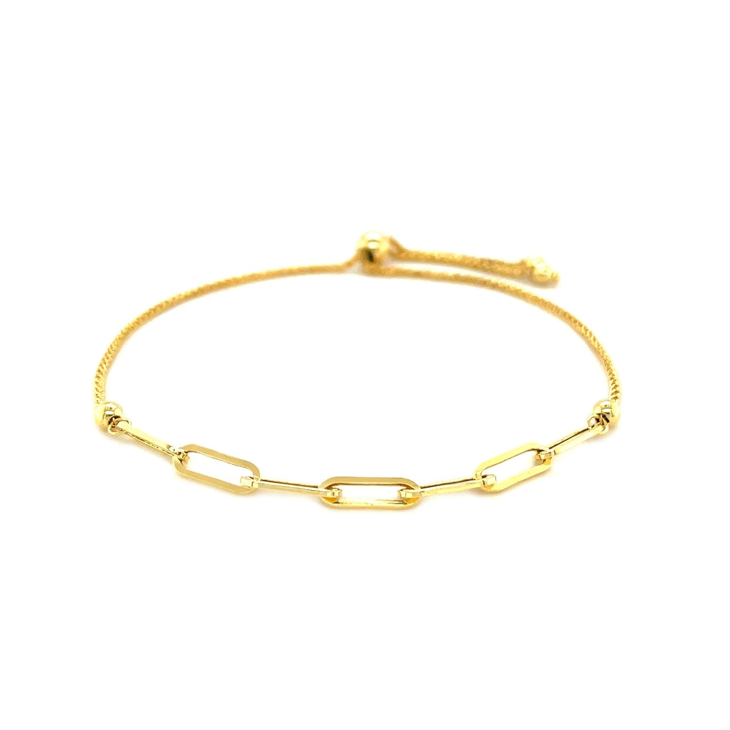14K Yellow Gold Adjustable Bracelet with Paperclip Chain (1.00 mm) - Coolpeacock