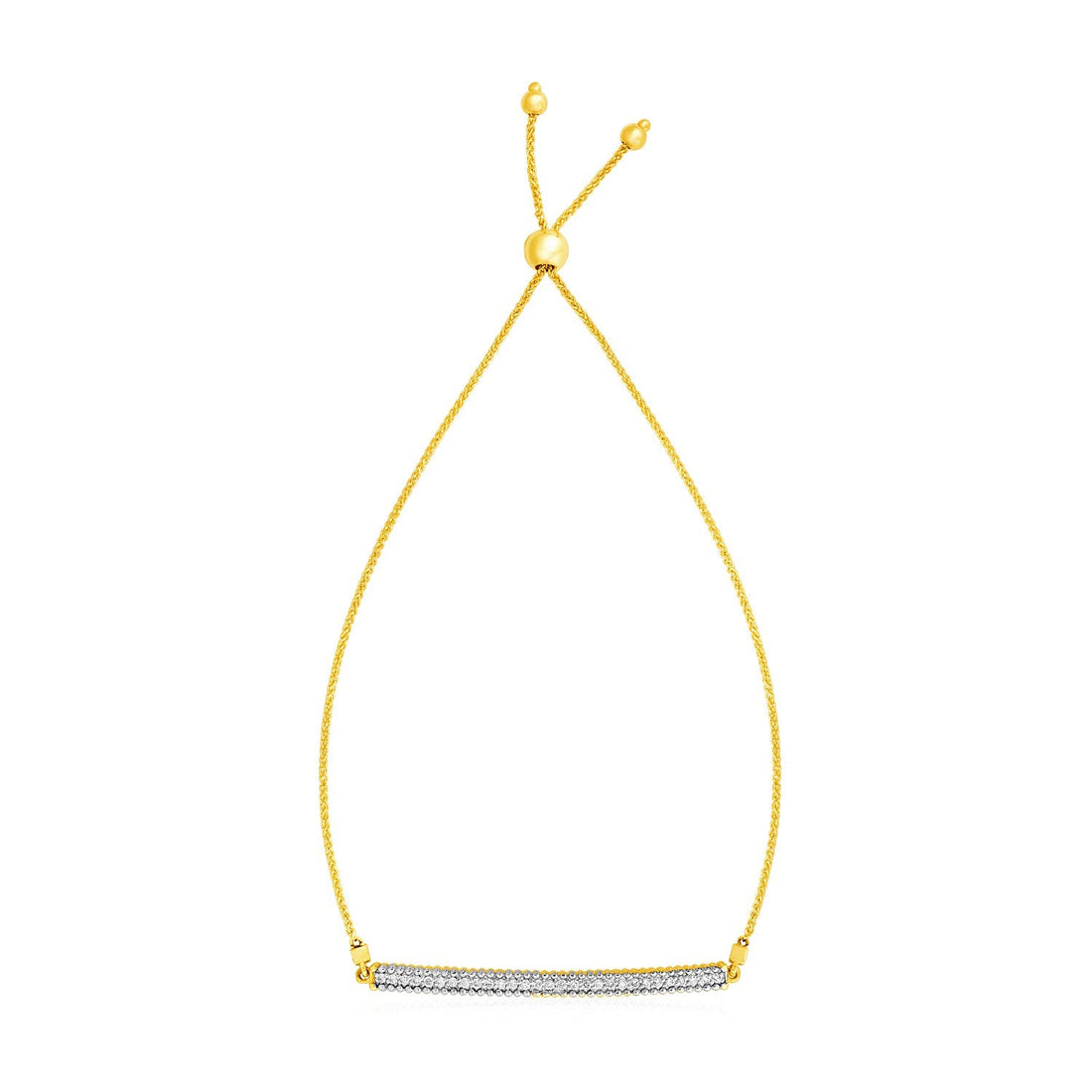 14k Yellow Gold Adjustable Bracelet with Textured Bar and Diamonds - Coolpeacock
