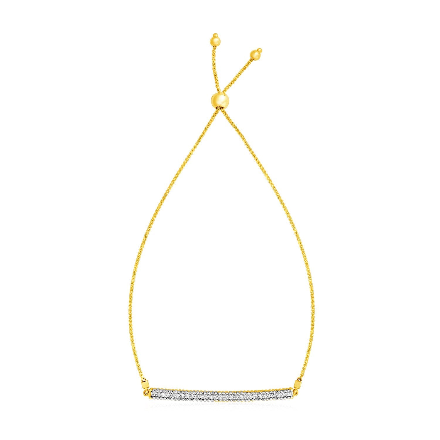14k Yellow Gold Adjustable Bracelet with Textured Bar and Diamonds - Coolpeacock