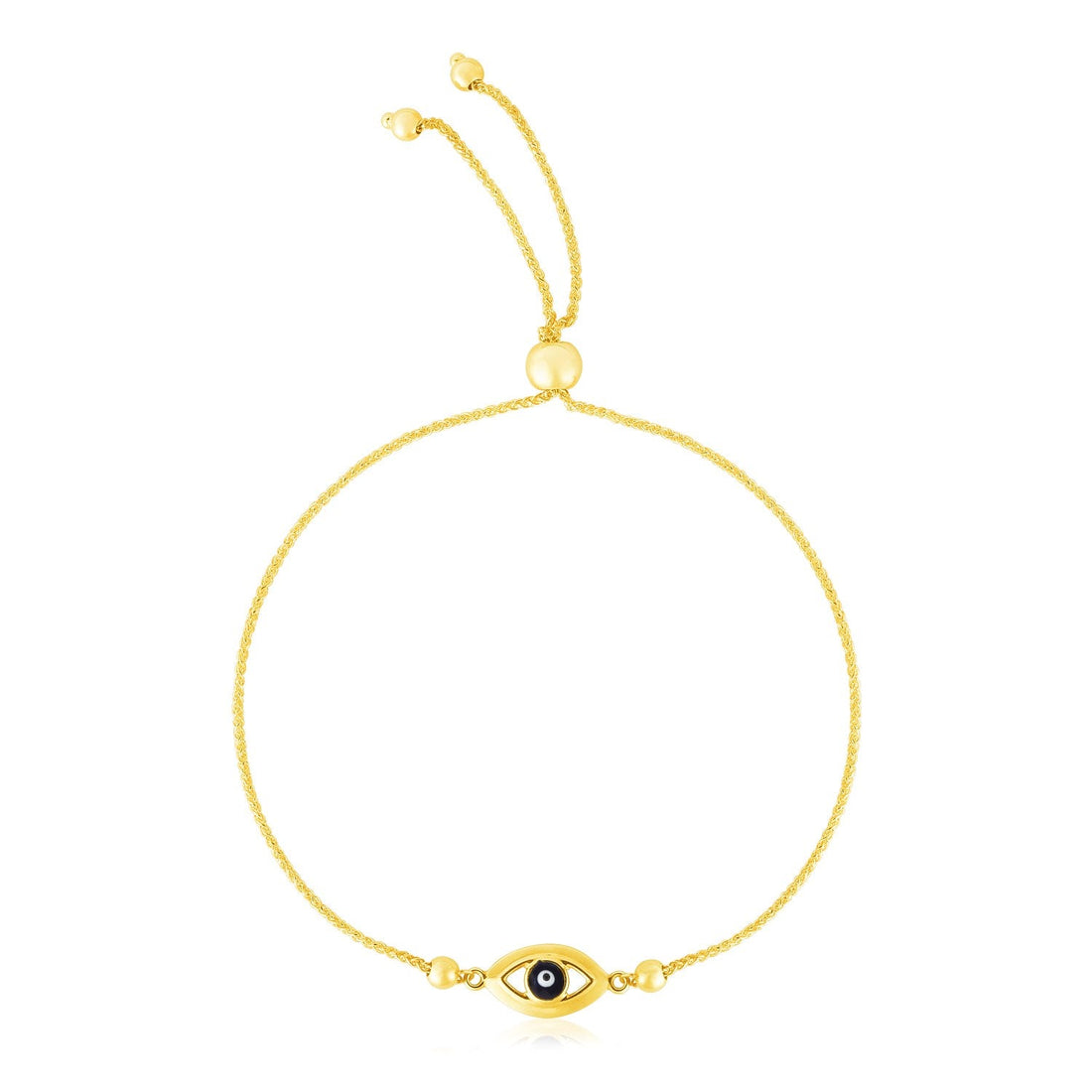 14k Yellow Gold Adjustable Evil Eye Bracelet (1.00 mm) - Coolpeacock