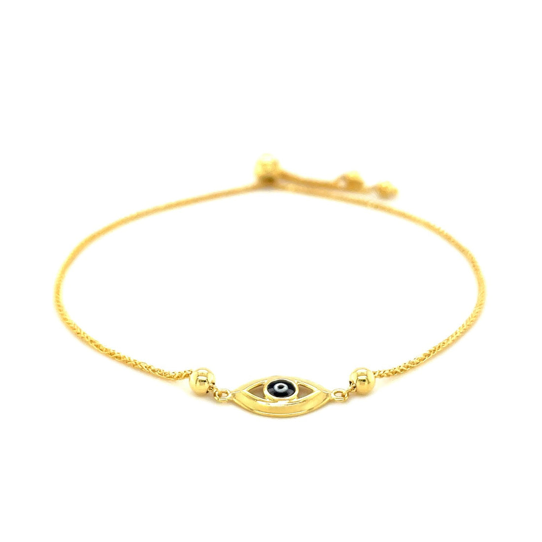 14k Yellow Gold Adjustable Evil Eye Bracelet (1.00 mm) - Coolpeacock