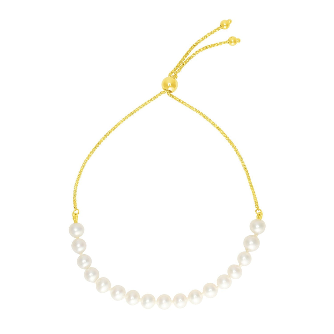 14k Yellow Gold Adjustable Friendship Bracelet with Pearls - Coolpeacock